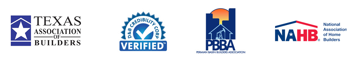 Four logos: texas association of builders, caps verified, pbba (permian basin builders association), and nahb (national association of home builders).
